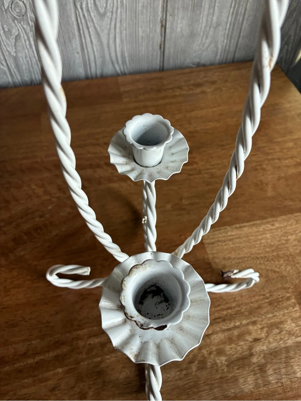 Vintage White Metal Twisted Rope Candle Holder